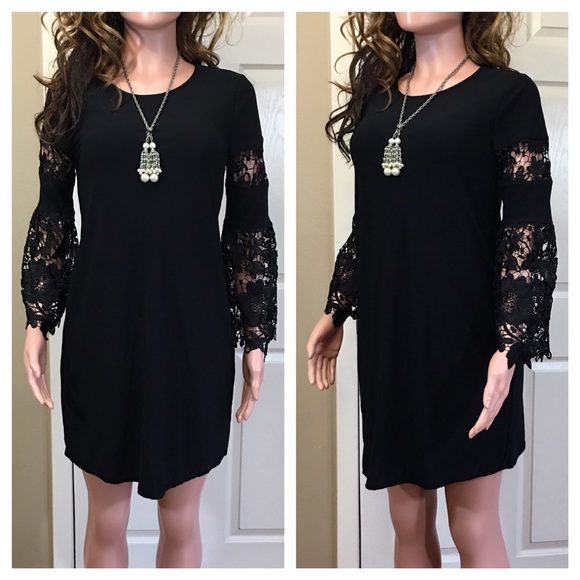 Alfani Dresses & Skirts - Alfani black crochet sleeve dress